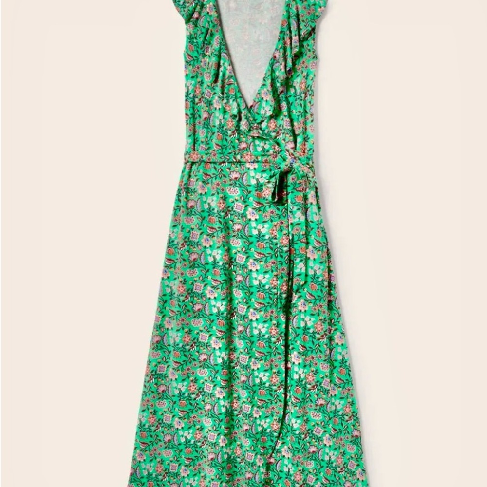 BODEN SASKIA WRAP JERSEY DRESS IN GREEN FLORAL - Picture 4 of 5
